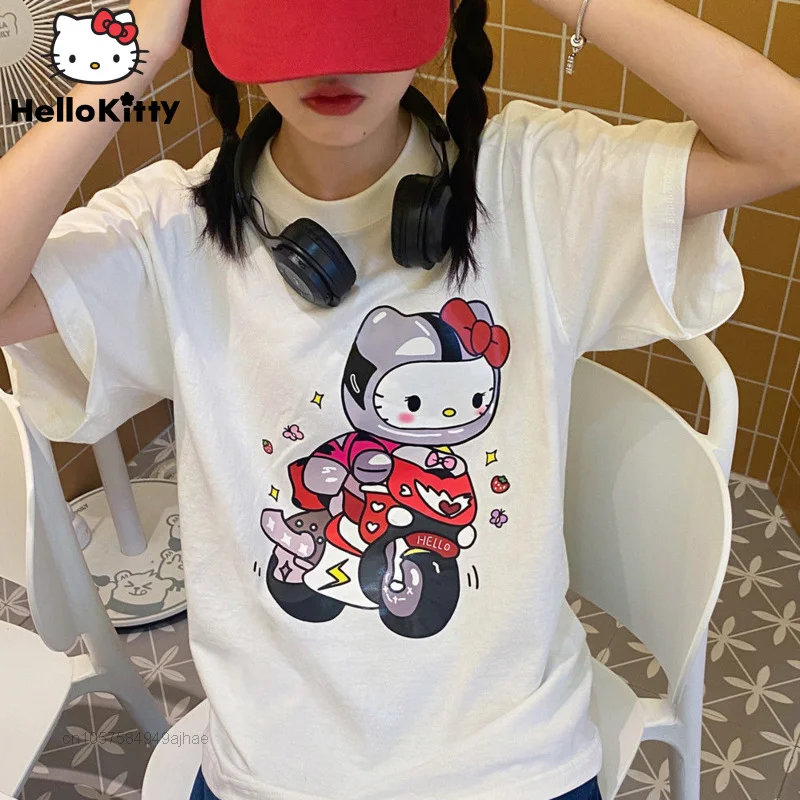 

Sanrio Hello Kitty New Top Summer Clothes For Women Y2k Loose Short Sleeve Tees Fashion Korean Style Cartoon T-shirt Female Tops