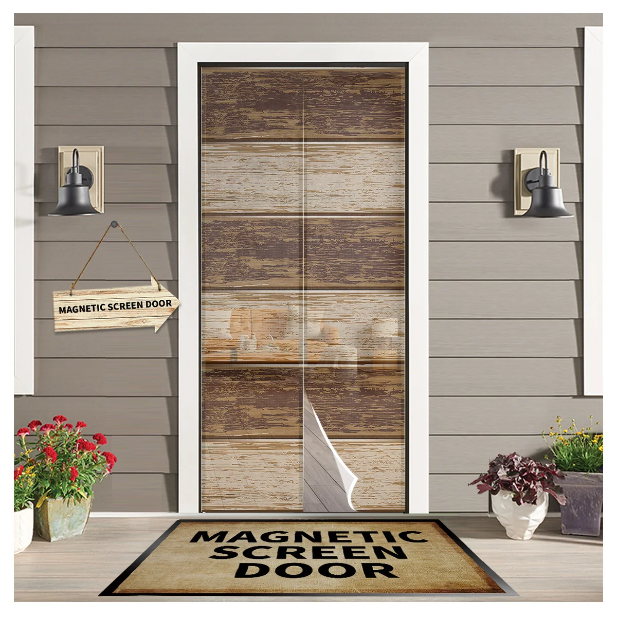 

Коричневый ретро деревянный зернистый деревенский анти-москитная Марля дверная занавеска магнитный дверной экран для спальни летняя двер...