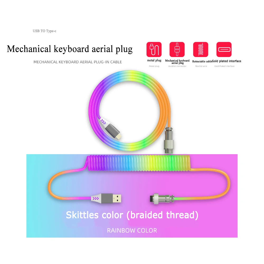 

Съемная игровая механическая клавиатура Type-C, механическая клавиатура, спиральный кабель, разъем, металлический разъем интерфейса