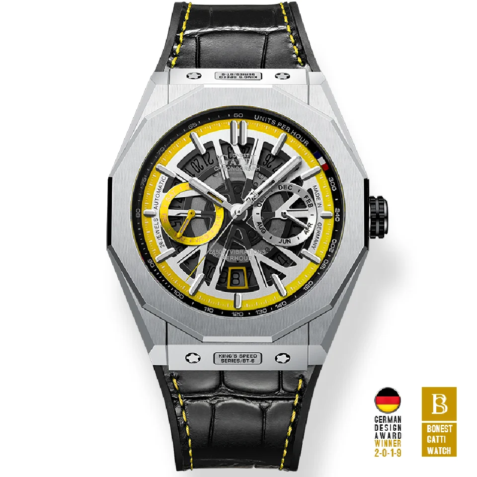 

BONEST GATTI Men Automatic Watch Luxury Watches Fashion Mechanical Wristwatch Skeleton Waterproof Sapphire Luminous Leather Band