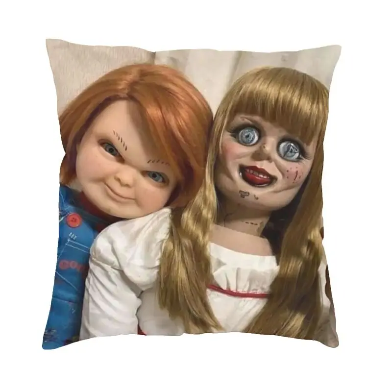 

Chucky And Annabelle Cushion Covers 45x45 Velvet Horror TV Movie Throw Pillow Case for Car Square Pillowcase Bedroom Decoration