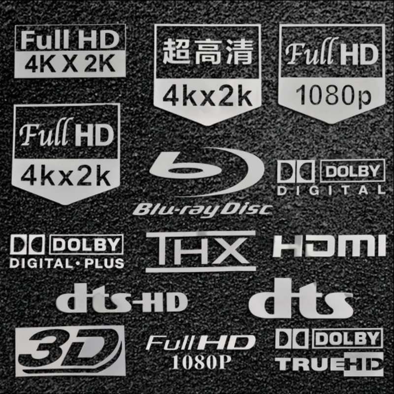

Металлическая наклейка Dolby, Bluetooth, Wi-Fi, THX, DTS, NFC, 4K, HD, 1080P, наклейка на мобильный компьютер, ТВ