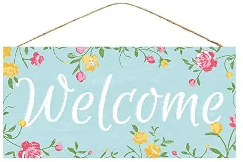 

Craig Bachman Wooden Sign: Welcome Floral Wood Sign: Wreath, Door or Wall Welcome Sign