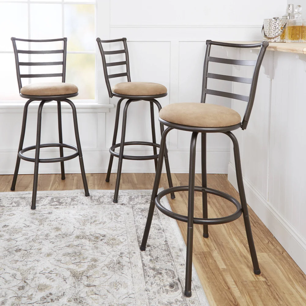 

Set Of 3 Adjustable-Height Swivel Barstool, Hammered Bronze Finish, Kitchen & Dining Furniture (US Stock)