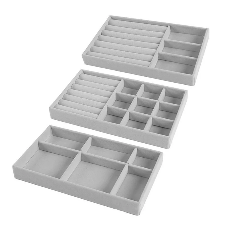 

Hot Sales Stackable Exquisite Jewellery Holder Velvet Jewelry Display Tray Case Cosmetic Containers Drawer Organizer