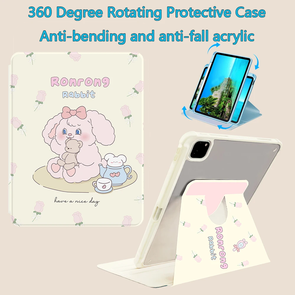

360 Rotate Acrylic Case for iPad Air1 2 2017 2018 9.7" 9th 10.2" Air4 5 10.9"with Pencil holder Magnetic Cover Auto Wake/Sleep