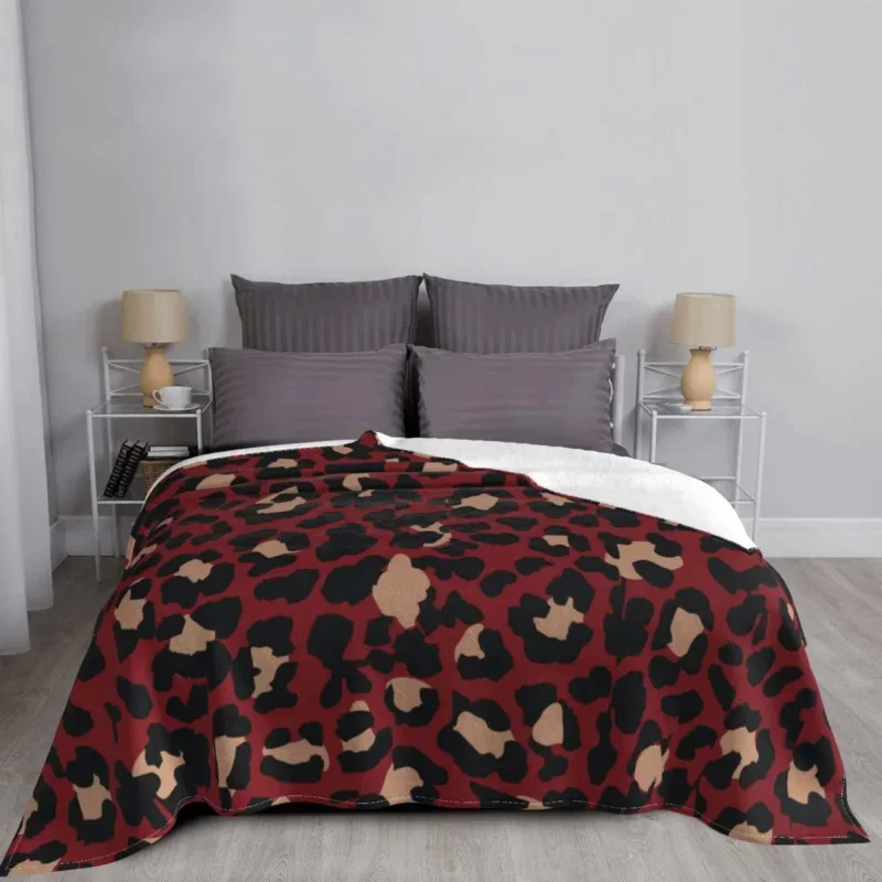 

Leopard Animal Skin Red Blankets Fleece Autumn/Winter Breathable Lightweight Throw Blanket For Bed Outdoor Bedding Throws