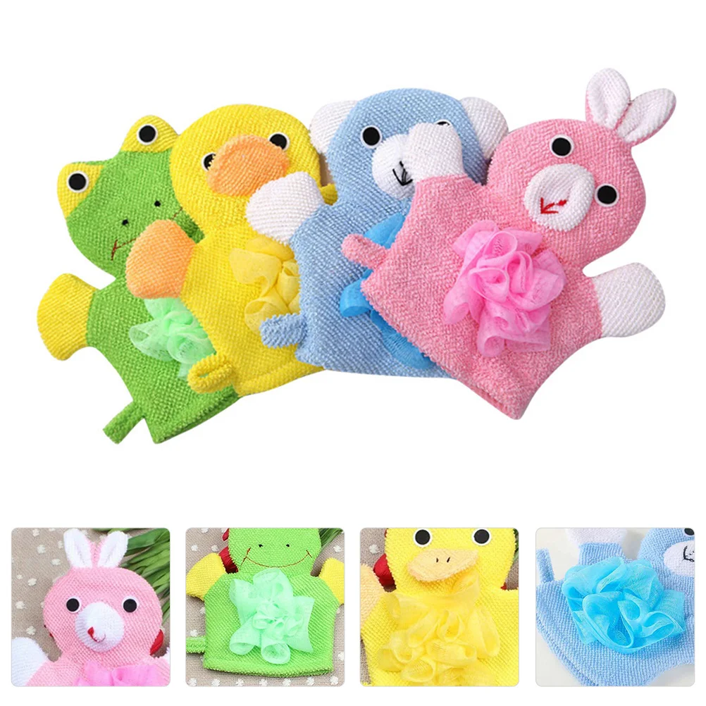 

4 Pcs Bath Ball Glove Body Scrub Gloves Cartoon Wash Shower Supply Fiber Children Beauty Sponge