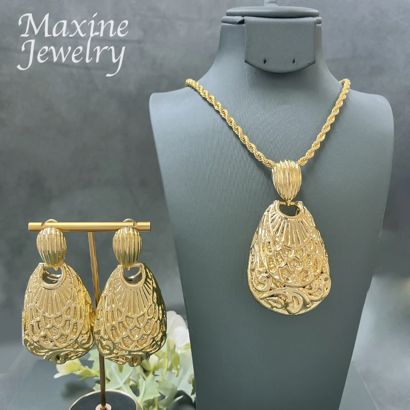 Модное ожерелье из Дубая с покрытием 24-каратным золотом овальные серьги набор