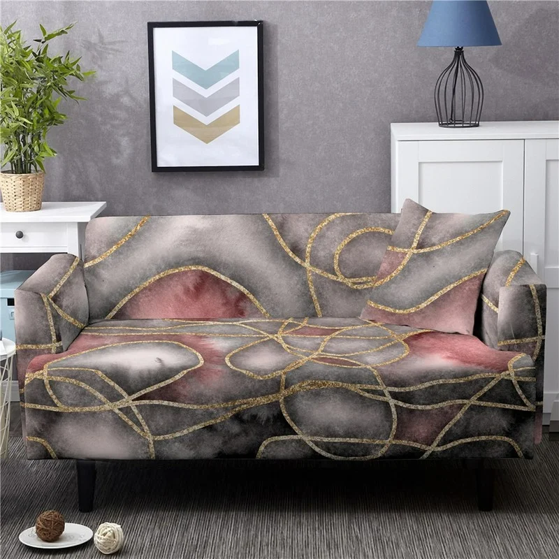 

3D Digital Printing Sofa Covers Golden Line Pattern Anti-dirty Couch Cover Elastic Armchair Sofa Towel Fundas Para Sofás