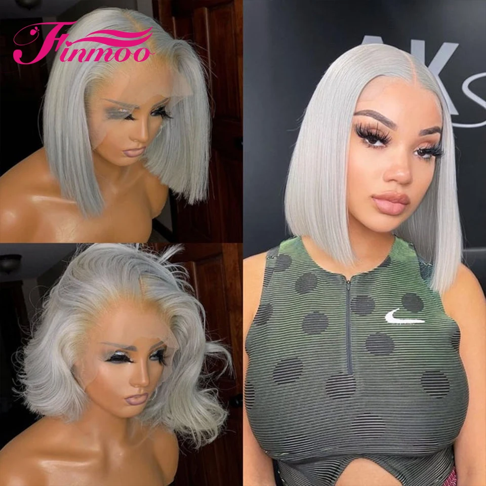5x5 Lace Closure Wig Transparent Grey Bob Lace Front Wig Colored Human Hair Wigs Short Silver Wig 4x4 Closure Human Hair Wig