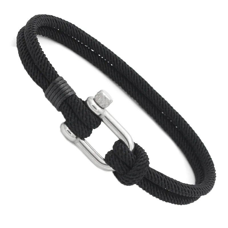 MKENDN мужской черный браслет из нержавеющей стали U-образной формы для выживания на