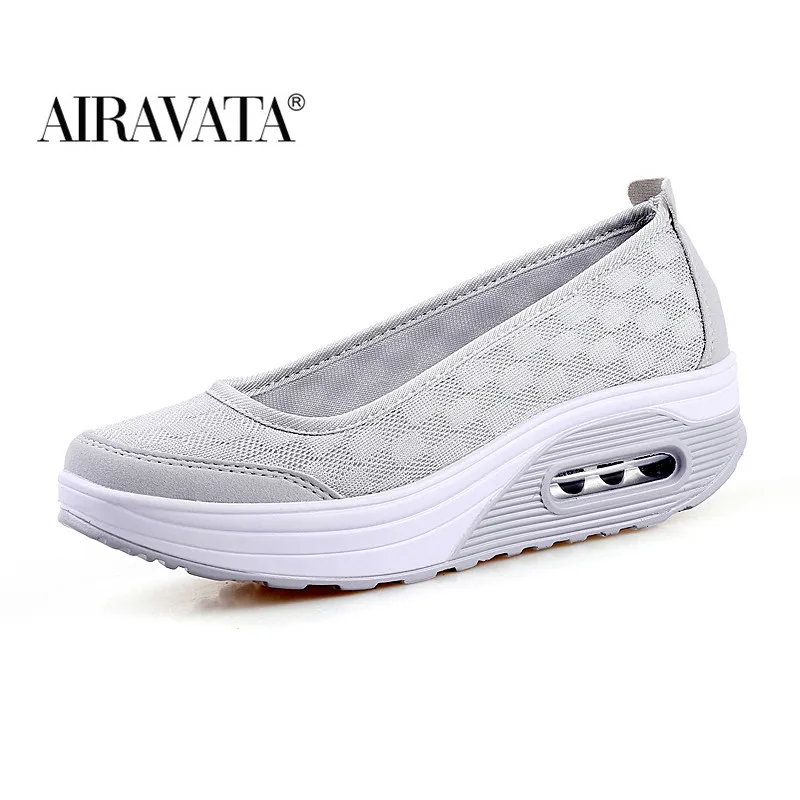 Women Wedge Shoes Chunky Sneakers Light Weight Loafers Leisure Slip-on Plateform Cushioned Shollow Shoes