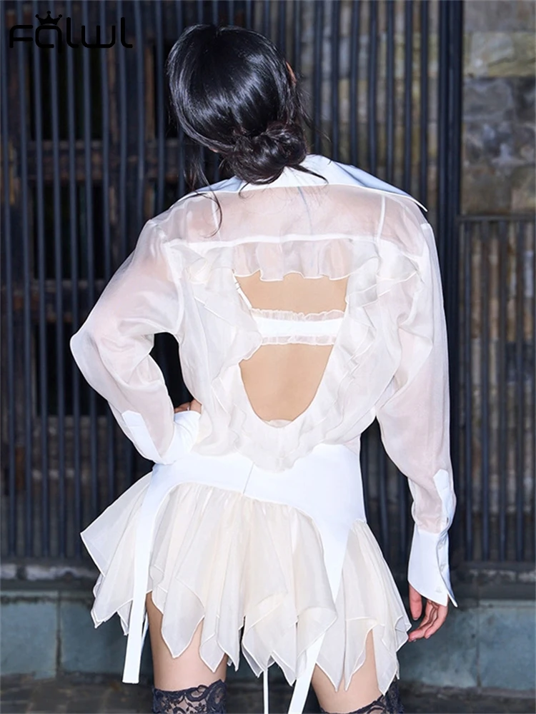 Женский прозрачный комплект из двух предметов рубашка с длинным рукавом и