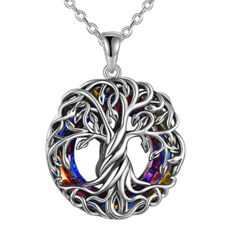 

Exquisite Tree of Life Necklace with Circle Crystal Cremation Urn Ashes Cylinder Vial Pendant Necklac Pet Doy Memorial Jewelry