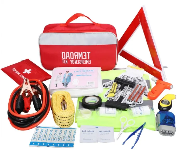 

Car Roadside Emergency Assistance Kit Emergency Car Kit Jumper Cables Tyre Gauge Safety Hammer Flashlight First Aid Kit