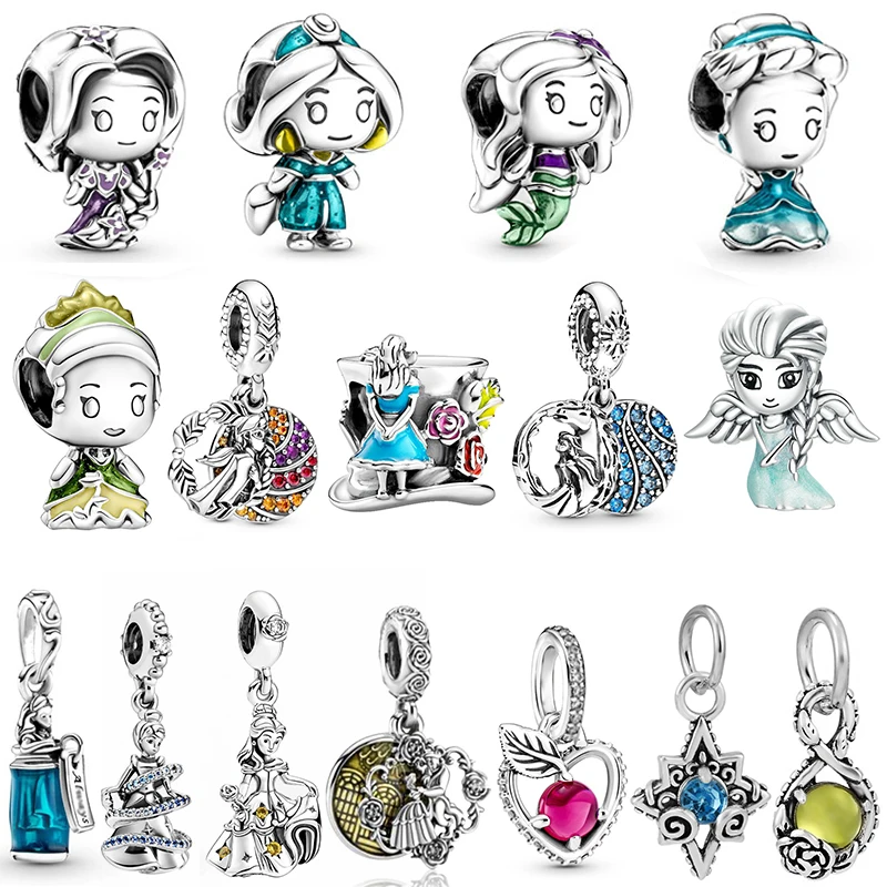 

Disney Ariel Tiana Belle Princess Pendants Jewelry Making Fit Pandora Beauty and the Beast Cinderella Charm Bracelet Accessories