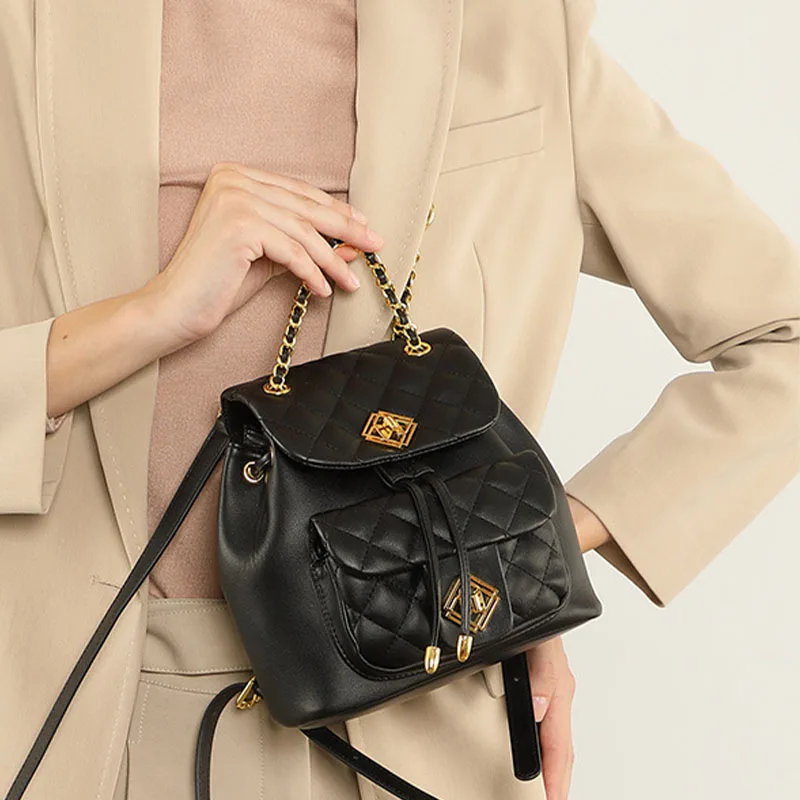 LOERSS Genuine Leather Luxury Backpack Large Capacity Diamond Lattice Bags Shopping Commute handbags for women 2023 New Design