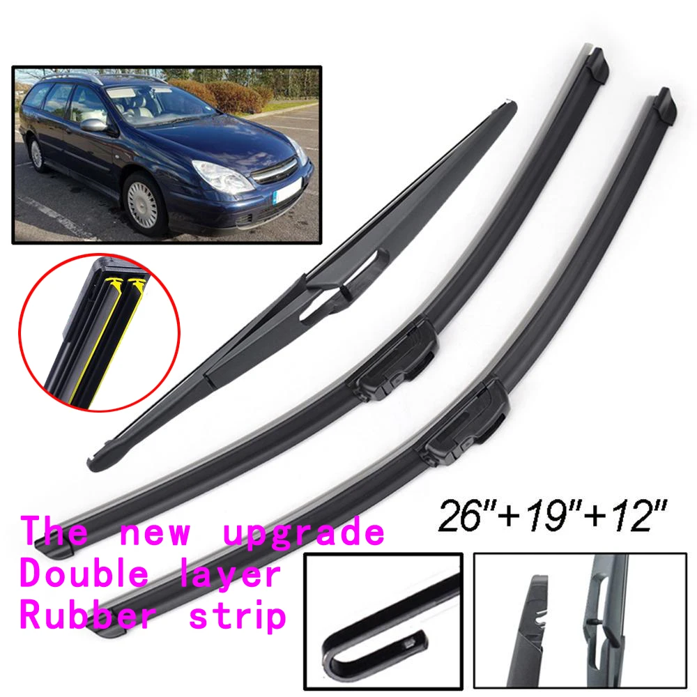 

adohon 3Pcs/set Front Rear Windscreen Wiper Blades Set For Citroen C5 DE Estate 2003 2002 2001 26"18"12"