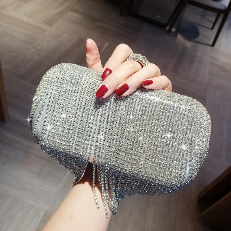 

Qyahlybz Diamond Evening Bag Mini Tassel Celebrity Handbag Banquet Bag Handbag Rhinestone Dress Clutch