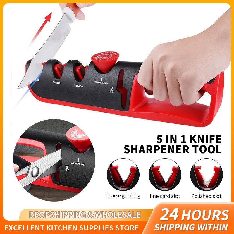 

5 In 1 Knife Sharpener Professional Kitchen Scissors Sharpening Tool Whetstone Tungsten Diamond Adjust Angle Grinding Machine