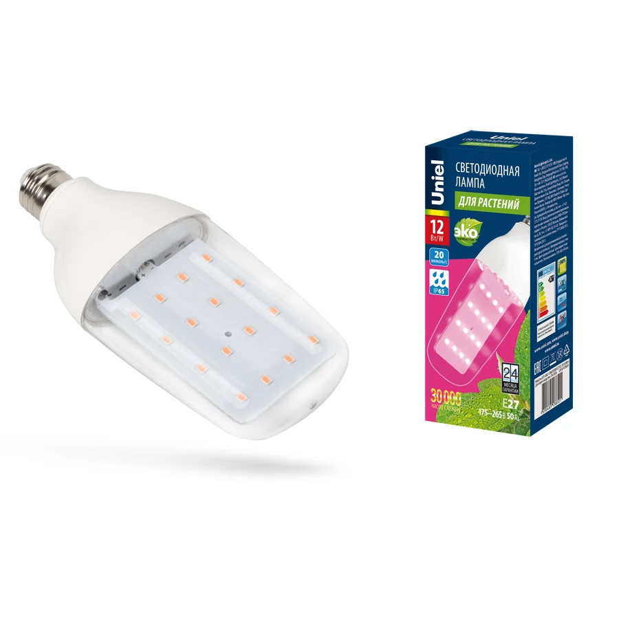 LED-B82-12W/SPBR/E27/CL PLP33WH Лампа светодиодная для растений. Форма DOUBLESIDE прозрачная. Спектр