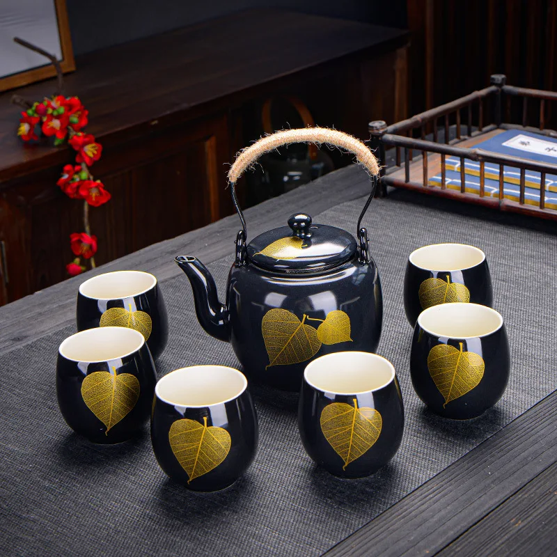 

Retro Ceramic Big Pot Tea Set 7pcs Specialty Tea Kettle Business Gifts