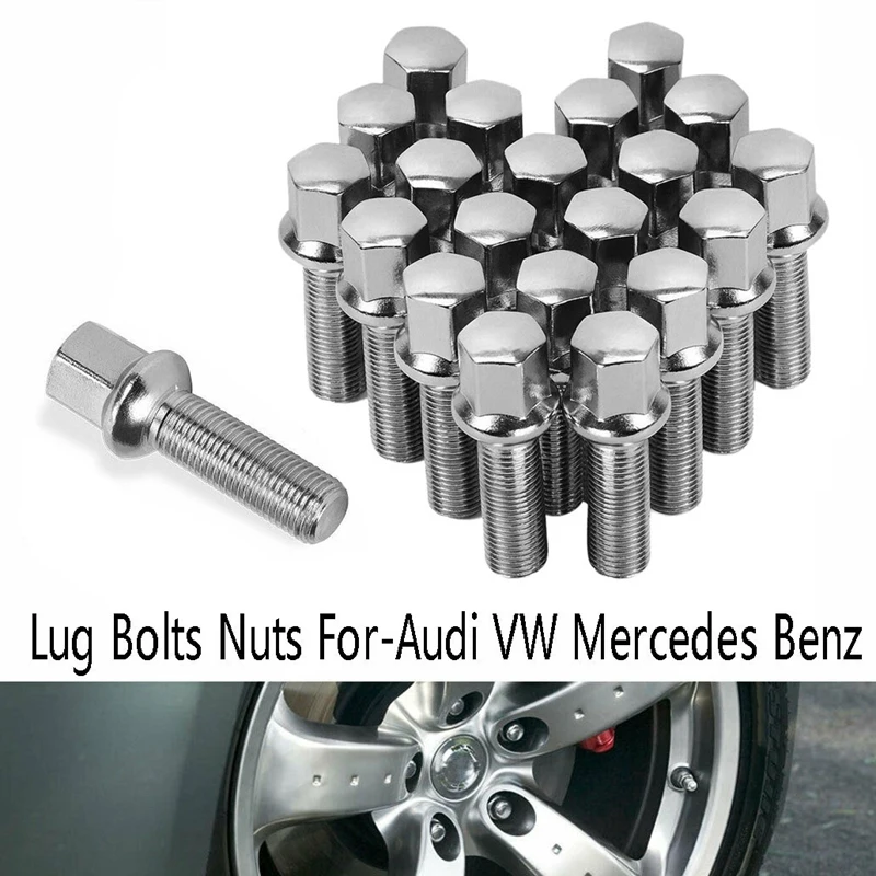 

20PCS 40mm Shank 20 M14X1.5 Ball Radius Seat Lug Bolts Nuts for- Mercedes Benz