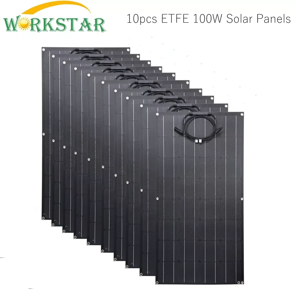 

2023New WORKSTAR 100w Flexible Solar Panel 10 x ETFE Solar Module Charger A Grade Monocrystalline Silicon Solar 100w Solar Power