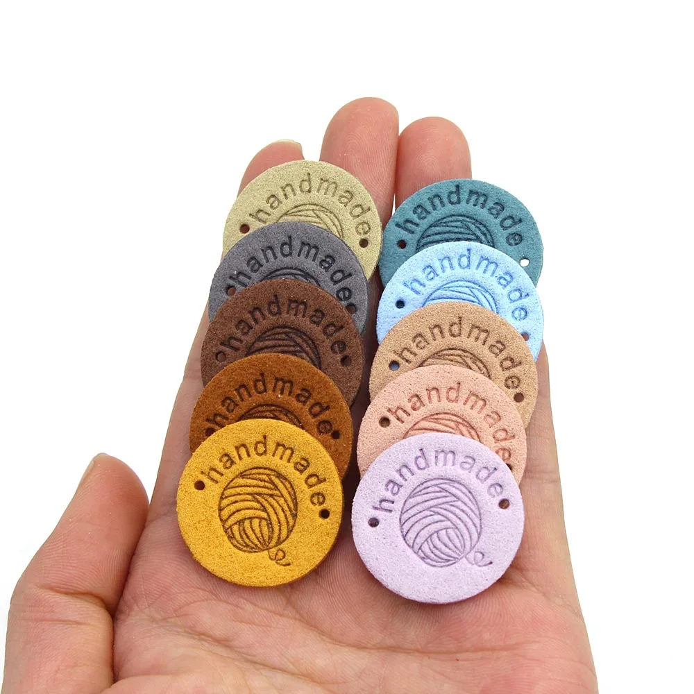 Круглые кожаные этикетки в форме шара из пряжи ярлыки ручной работы разные цвета
