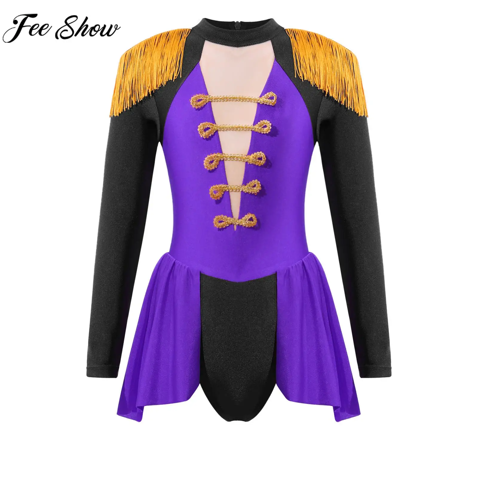 

Kids Girls Halloween Circus Ringmaster Cosplay Costume Carnival Theme Party Band Drum Parade Performance Bodysuit Tuxedo Dress