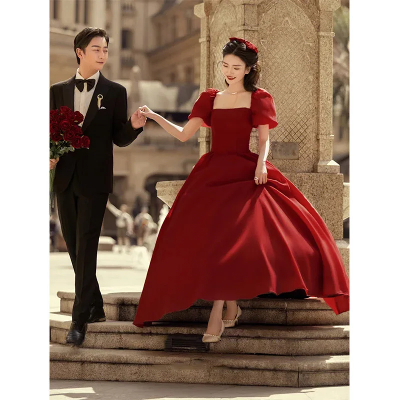 

Sweet Princess Quinceanera Dresses New Red Vintage Square Collar Puffy Prom Dress New Simple Elegant Robe De Bal Plus Size