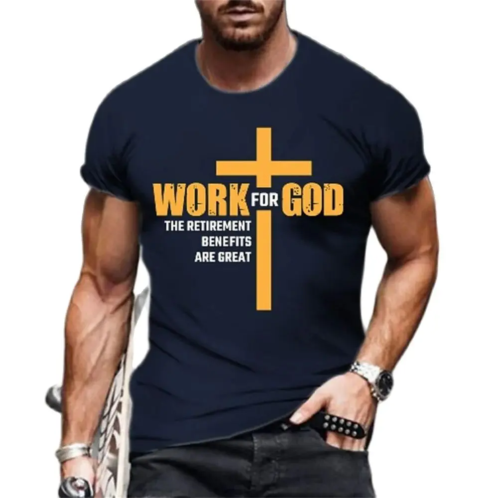 

Футболка мужская с круглым вырезом, модная спортивная повседневная рубашка с 3D принтом Креста и молитвы Иисуса Бога, короткий рукав, в минималистичном стиле