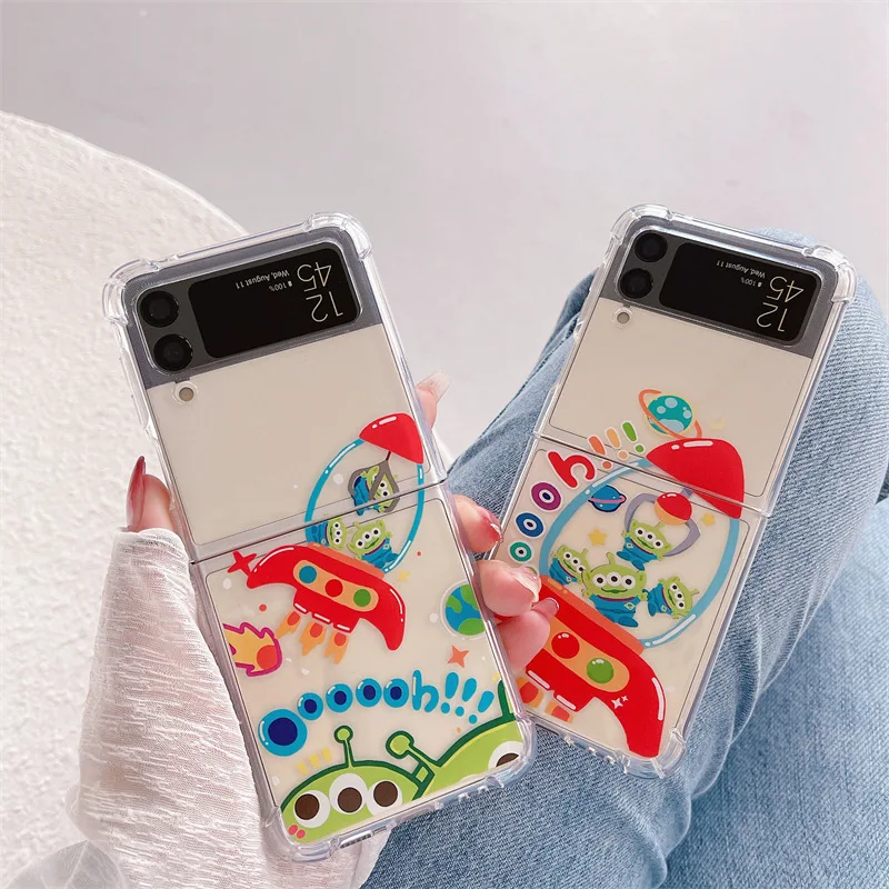 

Cartoon Rocket Alien Transparent Phone Case for Samsung Galaxy Z Flip 3 5G Soft TPU Back Cover for ZFlip3 Case Protective Shell