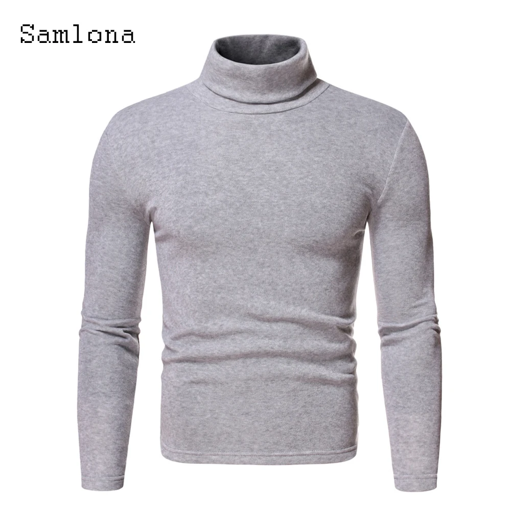 Samlona 2022 Autumn Winter Sweater Mens Turtleneck Solid Color Pullovers Men Knitwear Slim Fit Male Knitted Sweaters pull homme