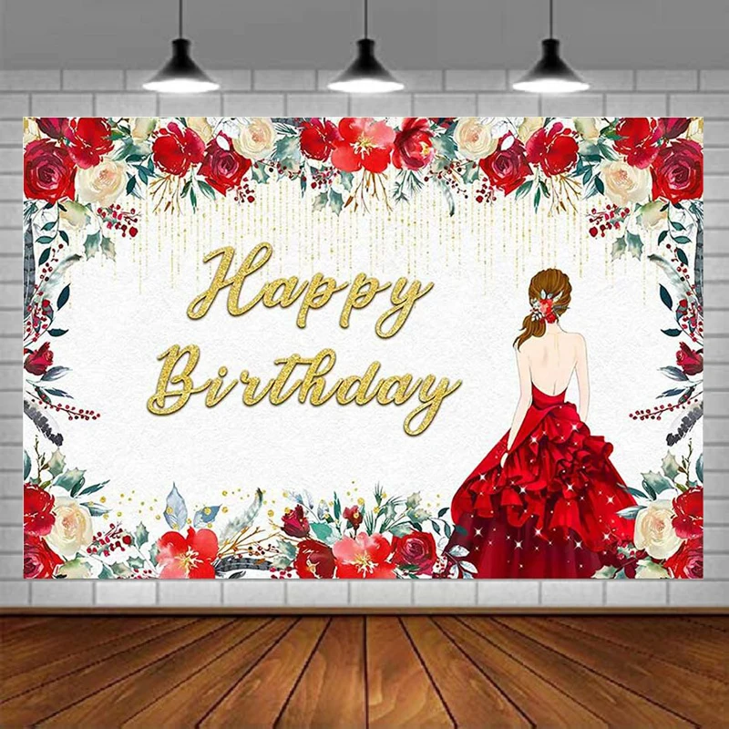

Фон для фотосъемки красное платье цветочный Золотой Фон для вечеринки в честь Дня Рождения Декор принцессы для девушек Выпускной торт стол Баннер принадлежности