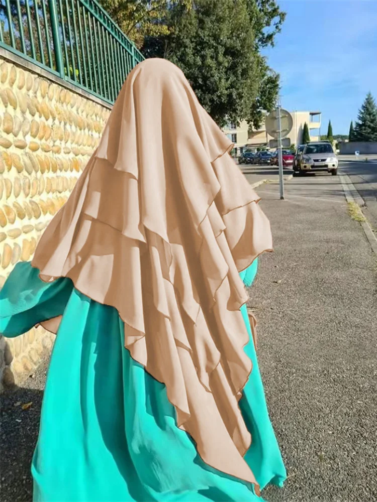 Muslim Women Prayer Hijab Cover Abaya Niqab Islamic  Three Layers Long Khimar Chiffon Hijab Jilbab Ramadan Arabic Middle East
