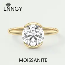 Lnngy 6.5MM Half Bezel Moissanite Solitaire Ring for Women Exquisite 925 Sterling Silver Flush Stacking Wedding Bands Jewelry