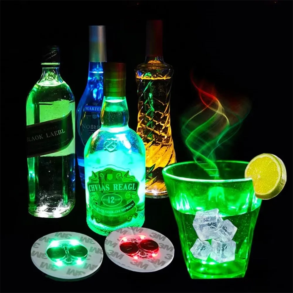 RGB Wine Glass Wine Bottle Mat Sticker Light Battery Powered Flash LED Party Drink Coaster Christmas Vase Bar Decoration Light