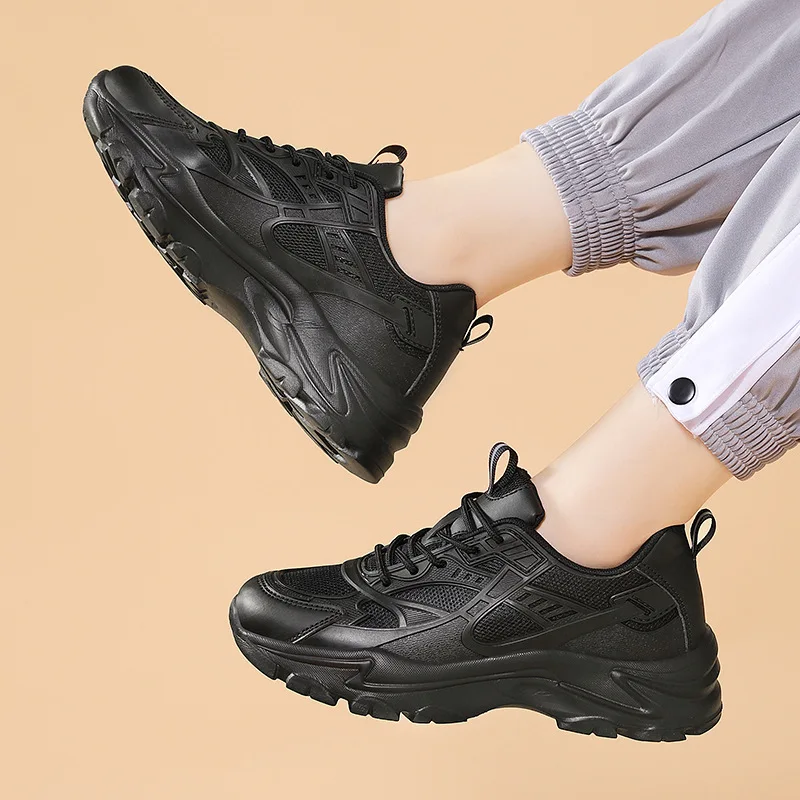 Women Sneakers Genuine Leather Platform Sports Nice Women Casual Shoes Chunky Tenis 5CM Increase Designer Thick Sole Dad Shoes