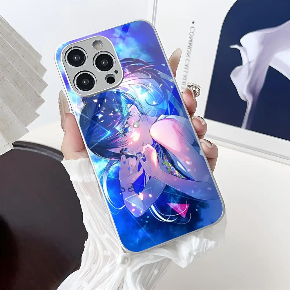 Милый чехол для телефона H-Hatsune M-Miku MINISO с гальваническим стеклом Iphone 16-11 Plus ProMax X XR