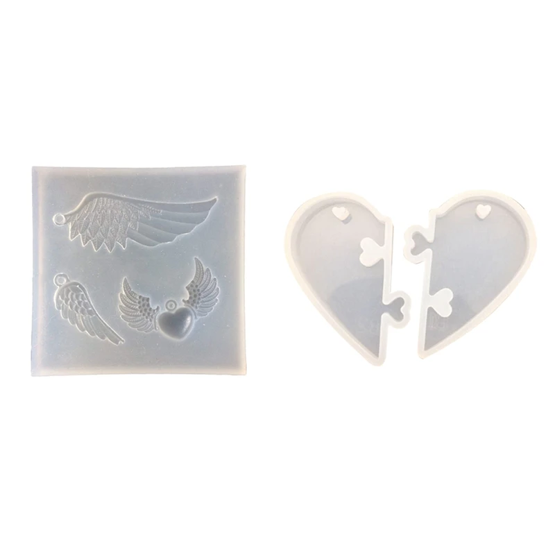

2Pcs Silicone Mold: 1Pcs Resin Casting Mould Silicone Pendant Mold Angel Wing Tools & 1Pcs Love Locks For Lovers Pendant Liquid