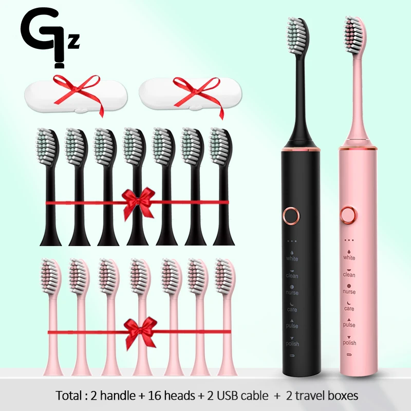 GeZhou Electric Toothbrush Sonic Toothbrush Rechargeable IPX7 Waterproof 6 Mode Travel Toothbrush with 8 Brush Head best gift