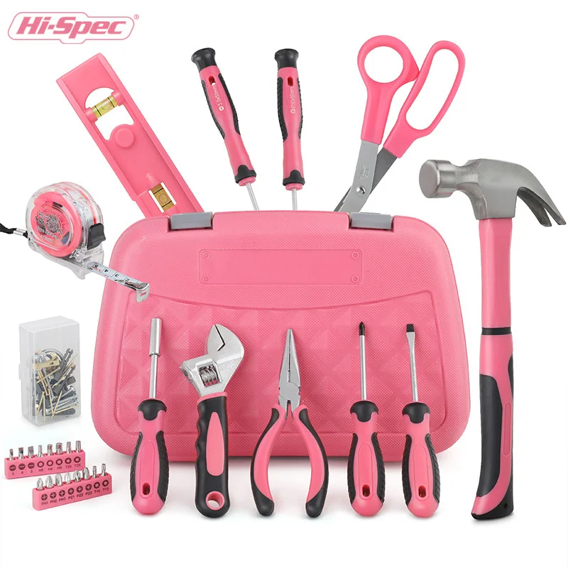 Hi-Spec 67pc Pink Tool Set Multi-tool Hammers Pliers Screwdrivers Hand Tools Saws Wrenches Tapes Pink Tool Kit For Women
