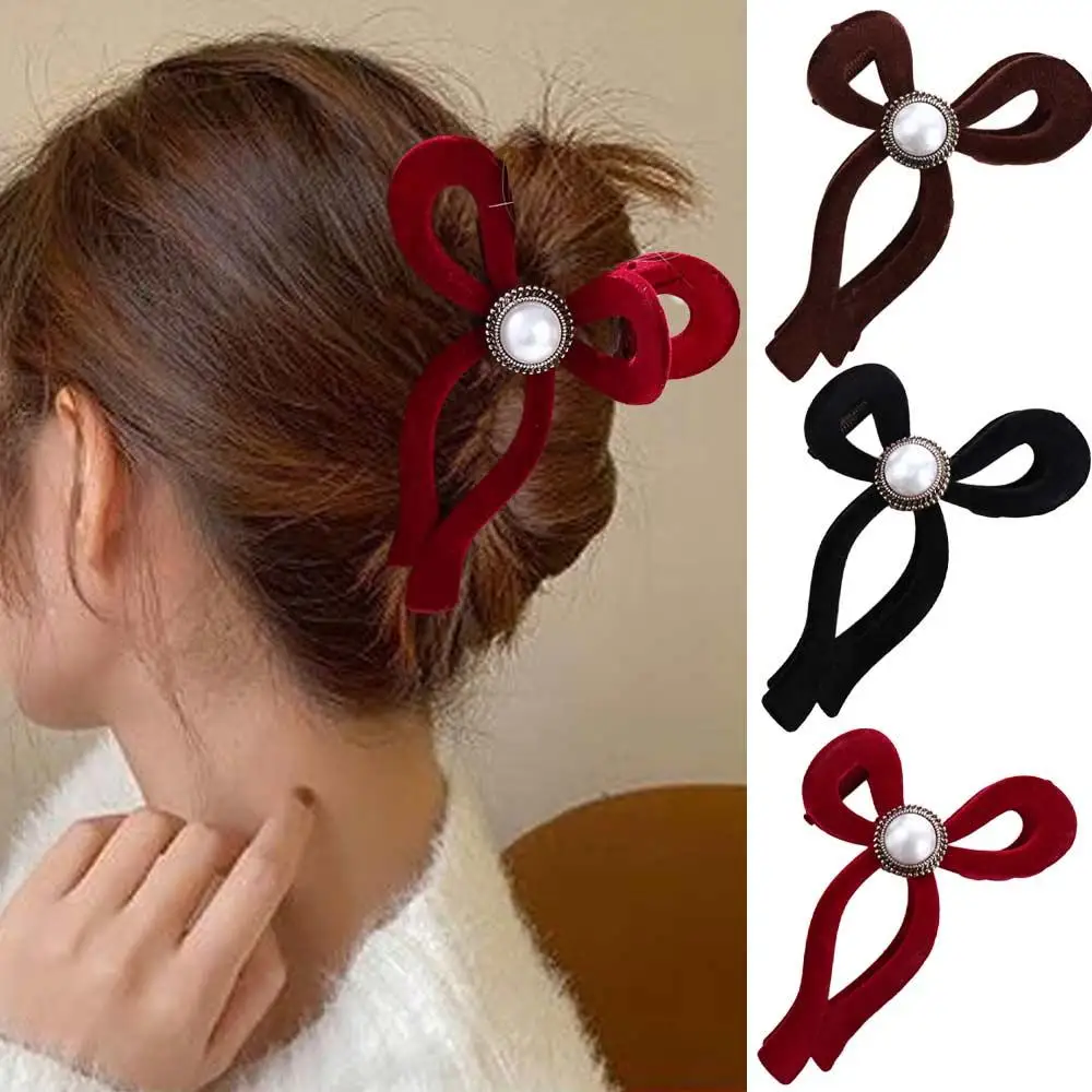 

For Girls Flocking Shark Clip For Women Pearl Korean Style Hair Clip Hair Crab Clip Hair Accessories Bowknot Hair Claw
