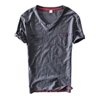 Футболка мужская из дышащего хлопка, брендовая Однотонная рубашка с коротким рукавом и V-образным вырезом, мягкая сорочка из хлопка, лето