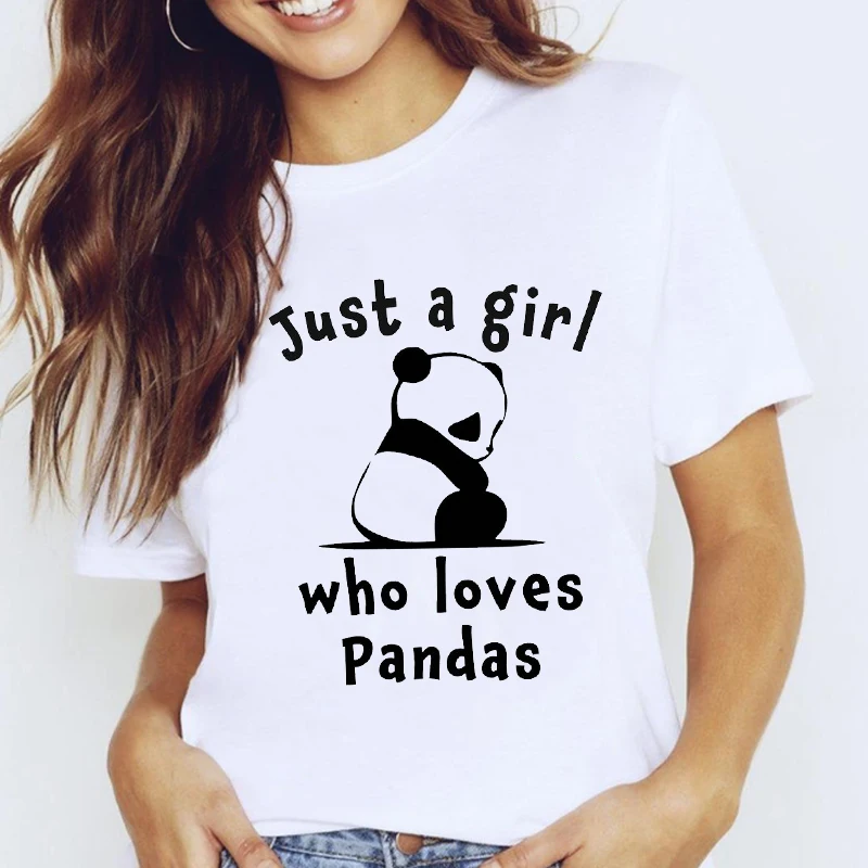 

Women Lovely Cartoon Panda Girl Love Casual Trend Short Sleeve Lady Clothes Tops Clothing Tees Print Sweet Tshirt T-Shirt