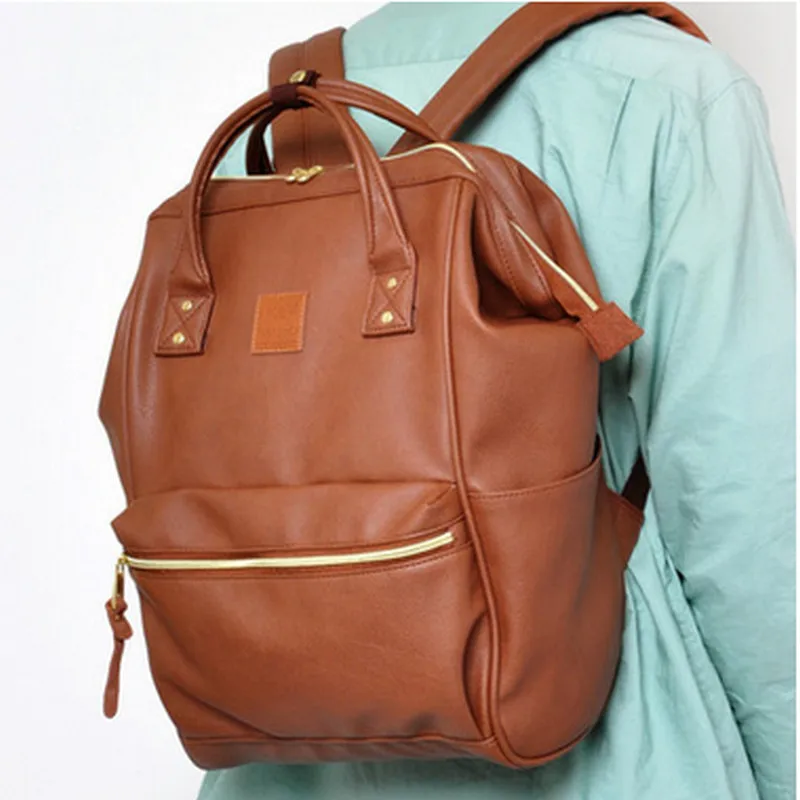 Japan Trend Style Pu Leather Ring Bag Men Backpack Large Capacity Laptop Bag Waterproof Travel Bagpack School Bags Mochila Mujer