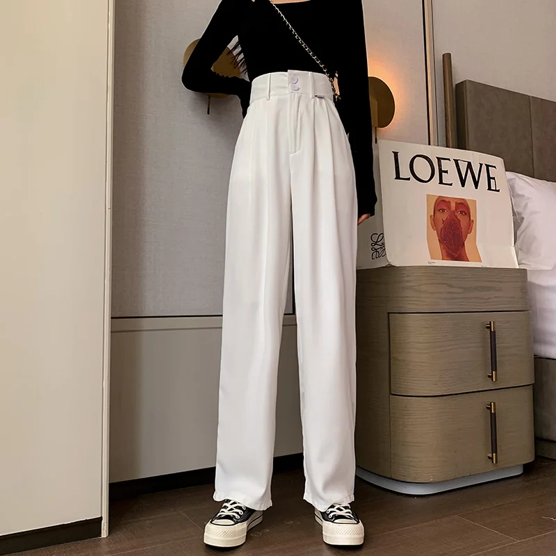 

Casual High Waist Loose Wide Leg Pants for Women Spring Autumn New Female Length White Suits Pants Ladies Long Trousers 61B