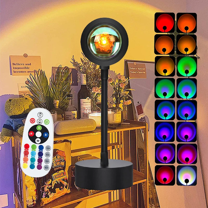 

Led Sunset Aura Lamp Night Light Projection for Home Bedroom Tiktok Coffe Store Background Decor Festival Atmosphere Table Lamp